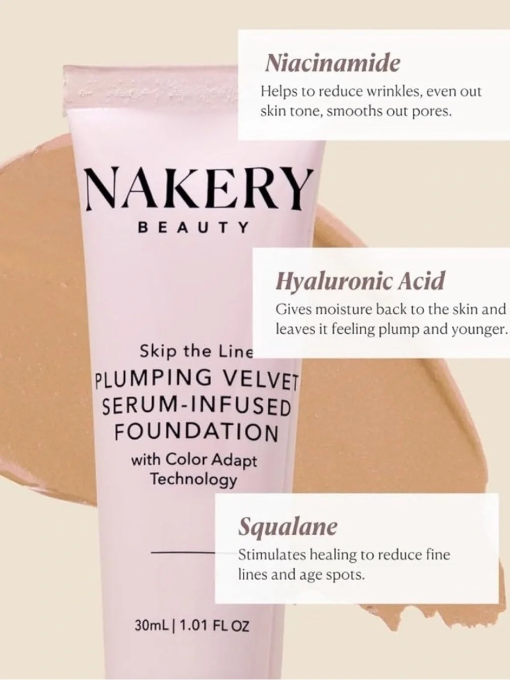 Nakery Beauty Plumping Velvet Serum-Infused Foundation - Medium Tan